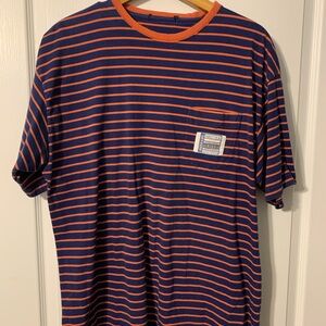 Nautica Navy and Orange Striped Tee